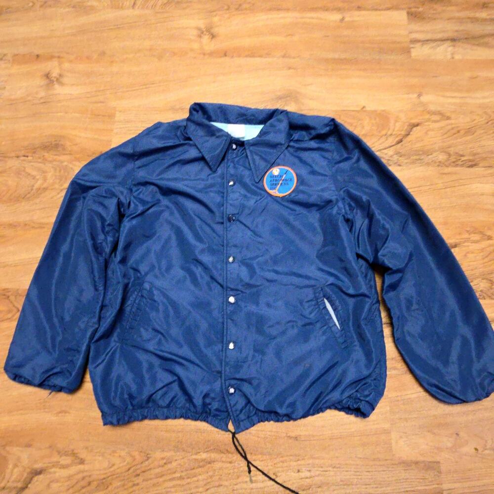Vintage Aerospace Coach Jacket Blue Snap Button Mens L Made in USA Nylon